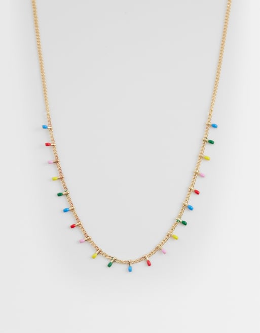 ASOS DESIGN - Collier court à perles multicolores - Doré