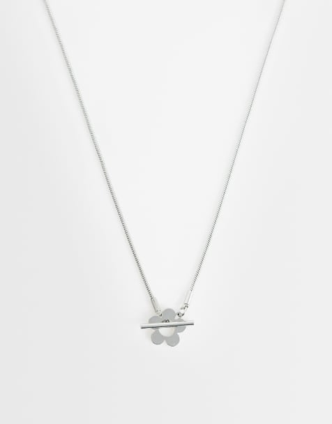 ASOS DESIGN - Collier court avec barre en T et fleur - Argenté - view 1