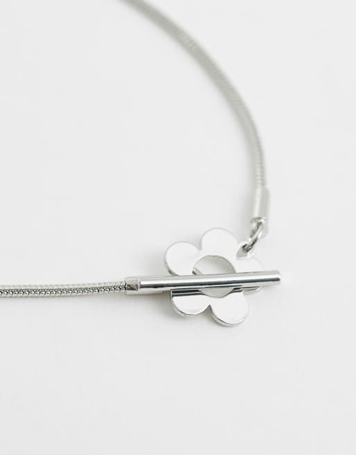 ASOS DESIGN - Collier court avec barre en T et fleur - Argenté, 3 de 4