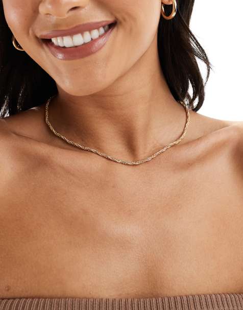 ASOS DESIGN - Collier court avec détail chaîne torsadée et boule - Doré - view 1
