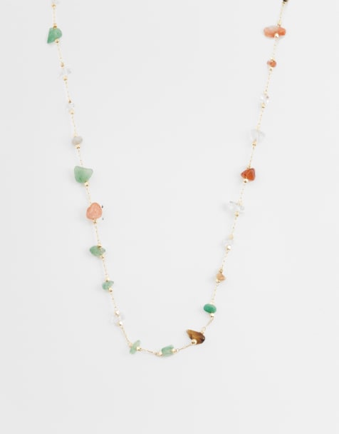 ASOS DESIGN - Collier court avec éclats de pierres semi-précieuses - Doré - view 1