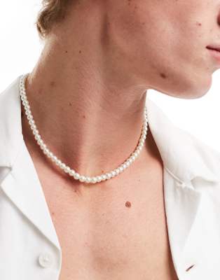 ASOS DESIGN - Collier court avec perles fantaisie en verre 6 mm - Blanc