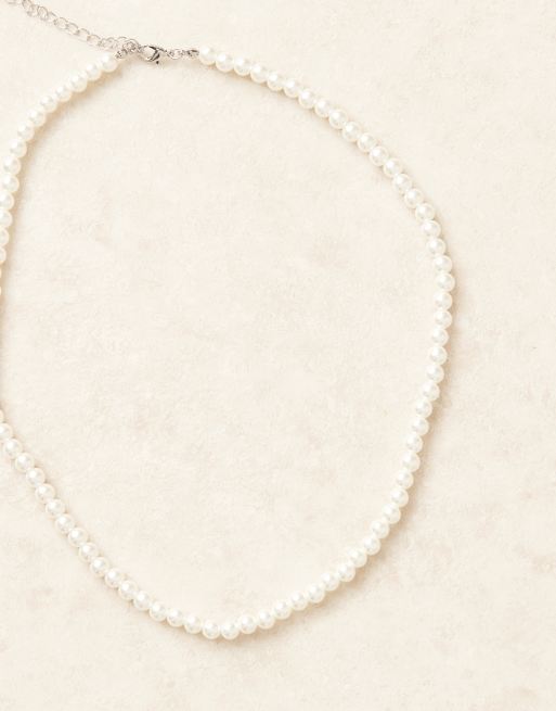 ASOS DESIGN - Collier court avec perles fantaisie en verre 6 mm - Blanc, 2 de 3