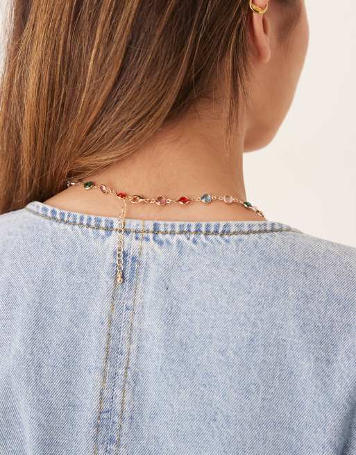ASOS DESIGN - Collier court avec pierres fantaisie multicolores - Doré, 2 de 3