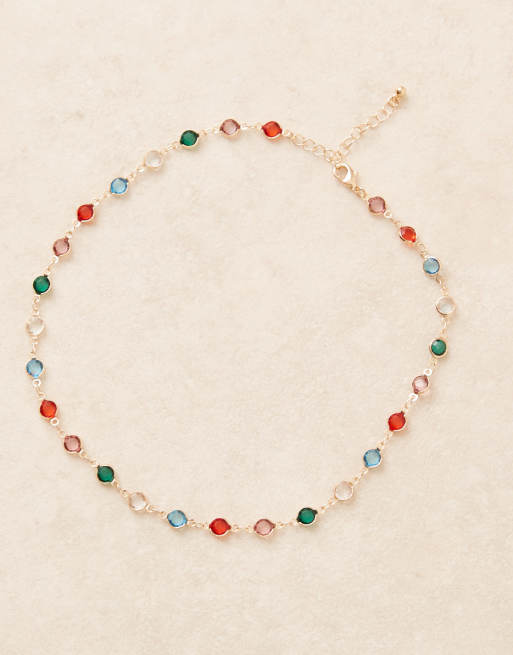 ASOS DESIGN - Collier court avec pierres fantaisie multicolores - Doré, 3 de 3