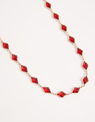 ASOS DESIGN - Collier court orné de faux cristaux - Doré/bordeaux