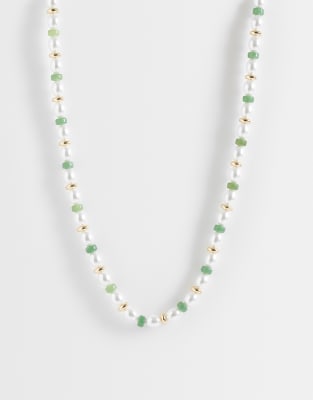 ASOS DESIGN - Collier de perles vertes et nacrées - Doré