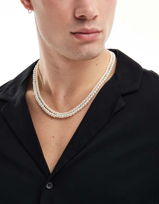 ASOS DESIGN - Collier double rang à perles fantaisie 4 mm et 6 mm 