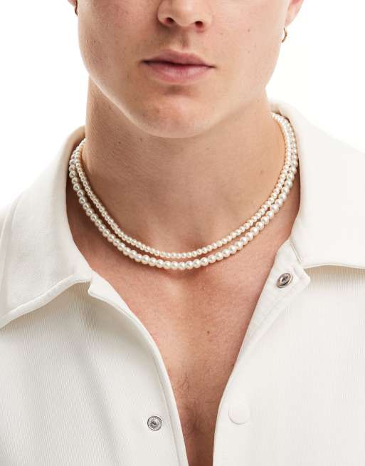 ASOS DESIGN - Collier double rang à perles fantaisie 4 mm et 6 mm