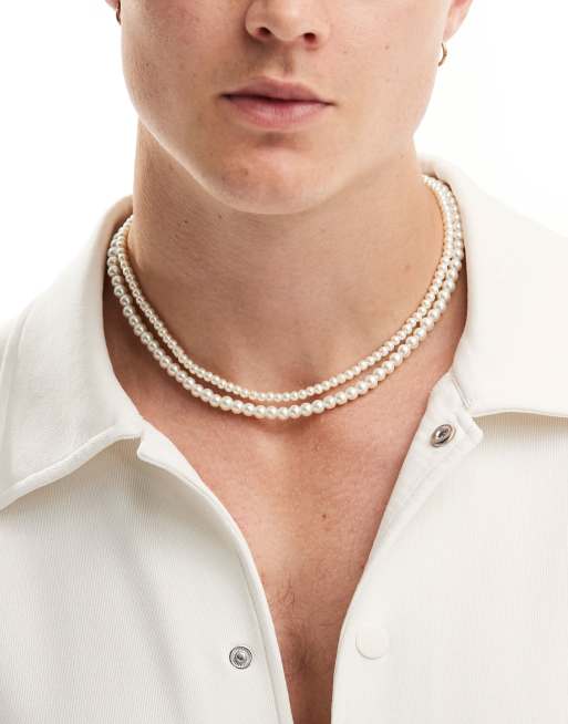 ASOS DESIGN - Collier double rang à perles fantaisie 4 mm et 6 mm