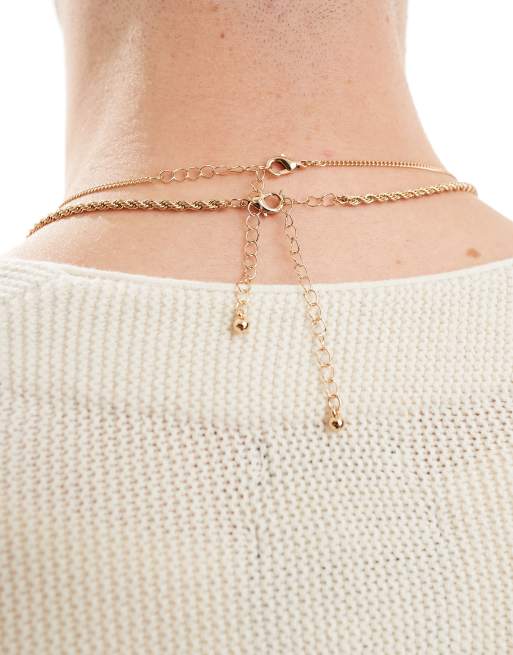 ASOS DESIGN - Collier double rang avec pendentif à pierre semi-précieuse - Doré  , 2 de 3
