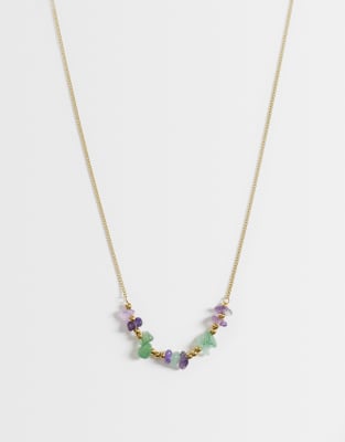 Collier en acier inoxydable avec éclats semi-précieux - Doré