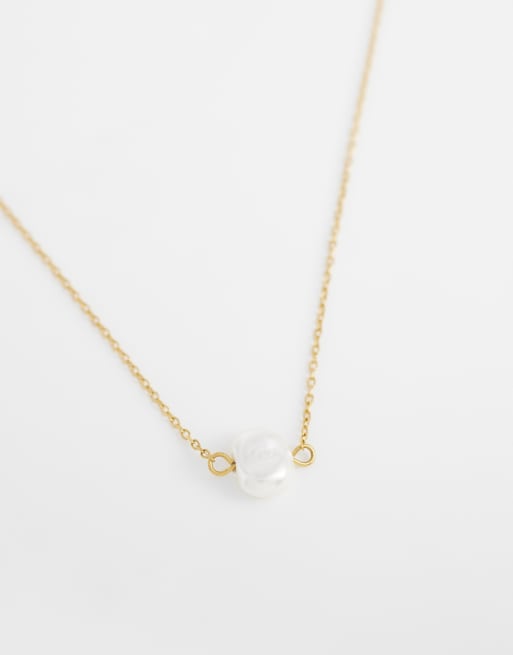 ASOS DESIGN - Collier en acier inoxydable avec pendentif en perle fantaisie - Doré, 3 de 4