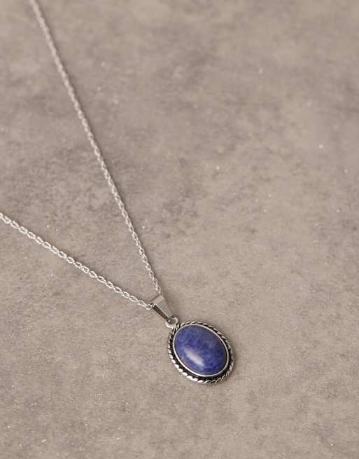 ASOS DESIGN - Collier en acier inoxydable avec pendentif en pierre semi-précieuse - Argenté