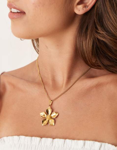 ASOS DESIGN - Collier en acier inoxydable avec pendentif fleur - Doré - view 1