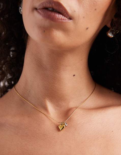 ASOS DESIGN - Collier en acier inoxydable avec pendentifs cœur et en zircon cubique - Doré - view 1