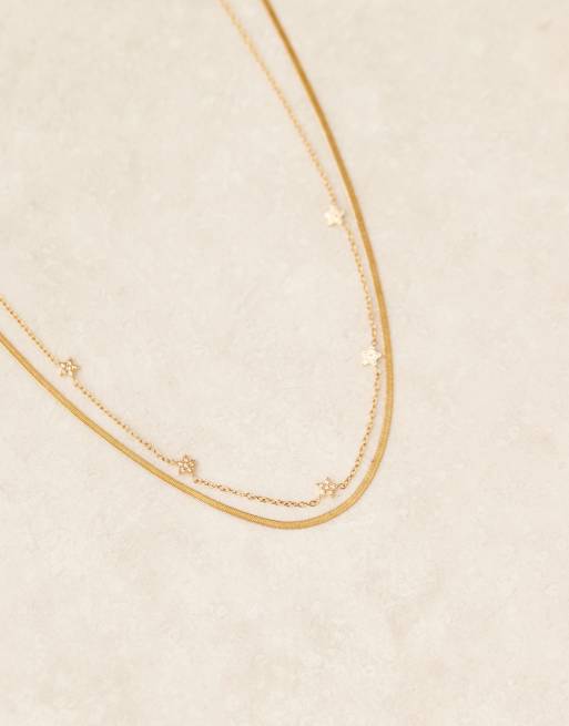 ASOS DESIGN - Collier en acier inoxydable étanche avec maille serpent plate et chaîne ornée de breloques étoiles - Doré, 2 de 3