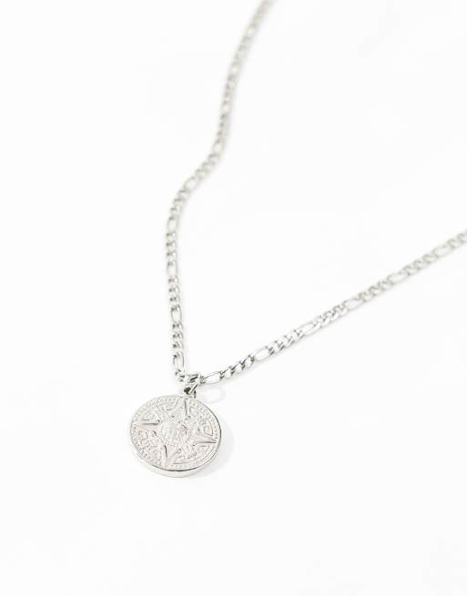 ASOS DESIGN - Collier en acier inoxydable imperméable à pendentif boussole aztèque rond - Argent poli, 2 de 4