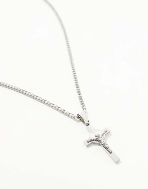 ASOS DESIGN - Collier en acier inoxydable imperméable avec pendentif croix - Argenté