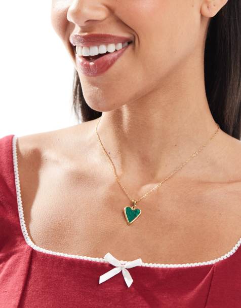 ASOS DESIGN - Collier en acier inoxydable imperméable avec pendentif cœur en émail - Doré - view 1