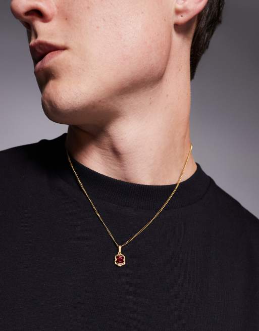 ASOS DESIGN - Collier en acier inoxydable imperméable avec pendentif pierre ruby fantaisie - Doré