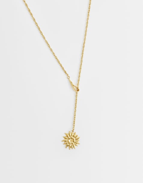ASOS DESIGN - Collier en acier inoxydable résistant à l'eau à pendentif soleil - Doré - view 1