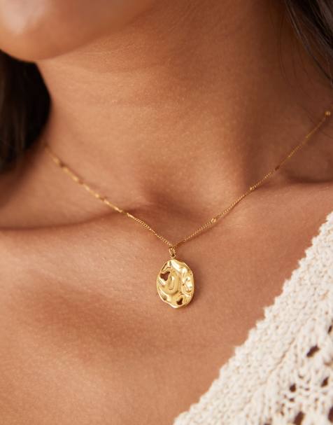 ASOS DESIGN - Collier en acier inoxydable résistant à l'eau avec chaîne style pointillé et pendentif plat fondu - Doré - view 1