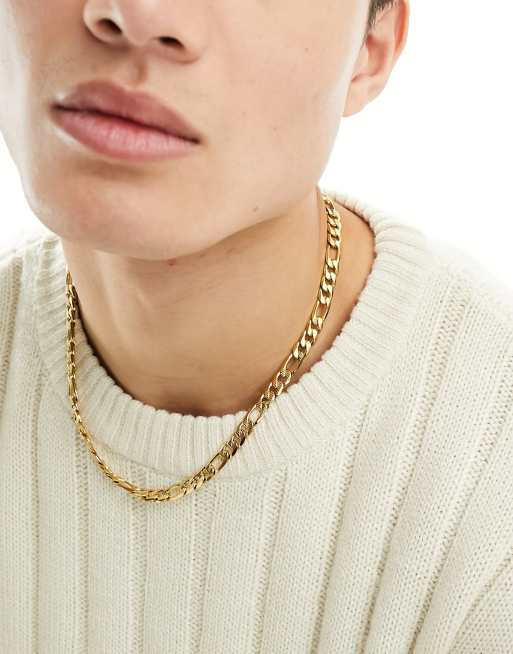 ASOS DESIGN - Collier en acier inoxydable résistant à l'eau avec maillons figaro - Doré