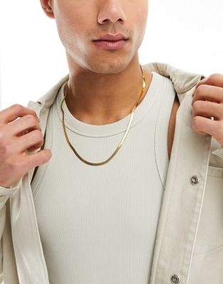 ASOS DESIGN waterproof stainless steel flat neck chain in gold tone - ASOS Price Checker