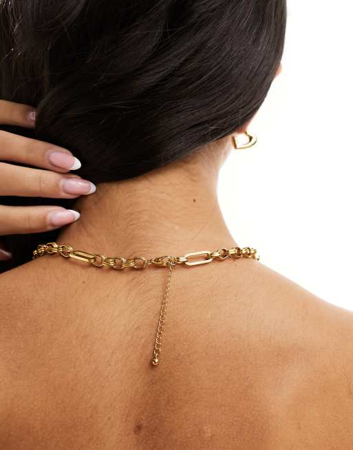 ASOS DESIGN - Collier en acier inoxydable résistant à l'eau avec maillons variés - Doré, 4 de 4