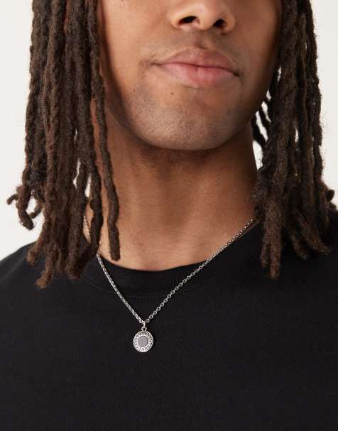 ASOS DESIGN - Collier en acier inoxydable résistant à l'eau avec pendentif agate noire semi-précieuse - Argenté - view 1