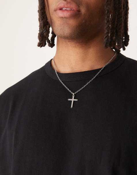 ASOS DESIGN - Collier en acier inoxydable résistant à l'eau avec pendentif croix à détail chaîne - Argenté - view 1
