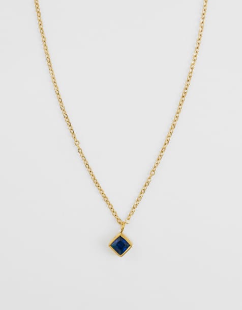 ASOS DESIGN - Collier en acier inoxydable résistant à l'eau avec pendentif saphir en zircon cubique - Doré - view 1