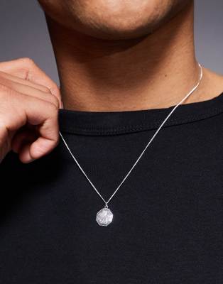 ASOS DESIGN - Collier en argent massif avec pendentif hexagonal Saint Christophe - Argenté