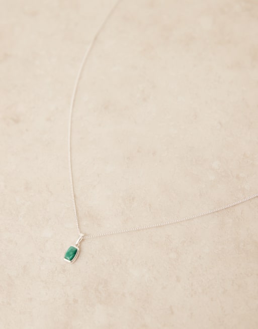 ASOS DESIGN - Collier en argent massif avec pendentif pierre malachite semi-précieuse - Argenté