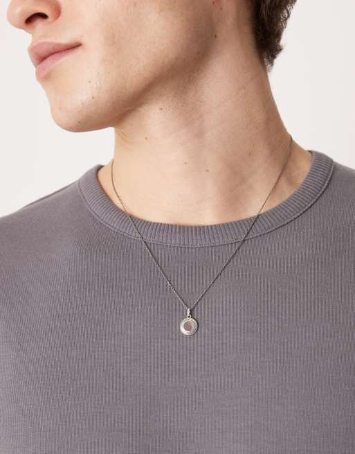 ASOS DESIGN - Collier en argent massif avec pendentif rond noir - Argenté
