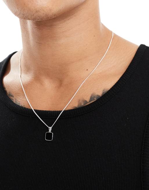 Pendentif Argent Massif - Collier Chaîne - Motif Noir Et Blanc - Bijou Occasion