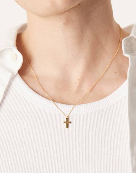 ASOS DESIGN - Collier en argent massif plaqué or avec pendentif croix - view 1