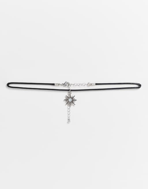 ASOS DESIGN - Collier en cordon avec pendentif soleil et pierre de lune - Argenté
