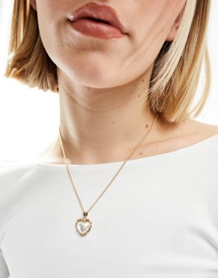 ASOS DESIGN necklace with faux pearl heart pendant in gold tone - ASOS Price Checker