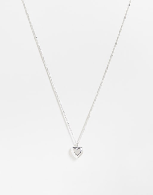 ASOS DESIGN - Collier en plaqué argent avec pendentif cœur bombé