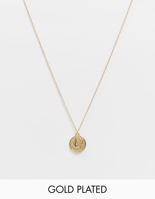ASOS DESIGN - Collier en plaqué or 14 carats avec pendentif pièce