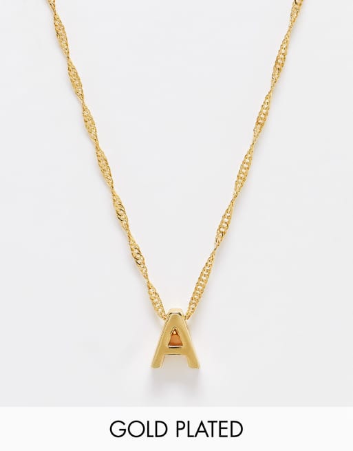 ASOS DESIGN - Collier en plaqué or 14 carats avec initiale A épurée 