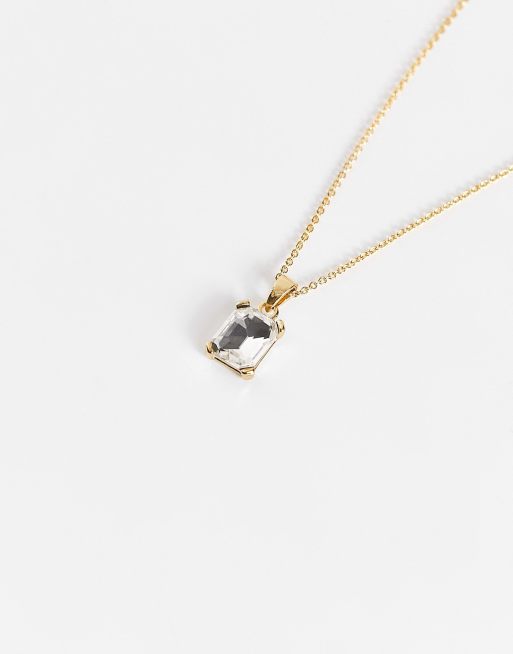ASOS DESIGN - Collier en plaqué or 14 carats avec pendentif carré en cristal, 3 de 4