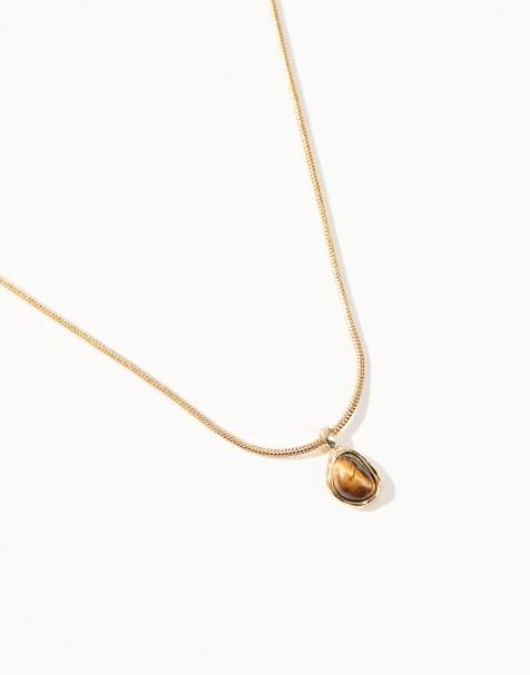 ASOS DESIGN - Collier en plaqué or 14 carats avec pendentif pierre œil de tigre - view 1