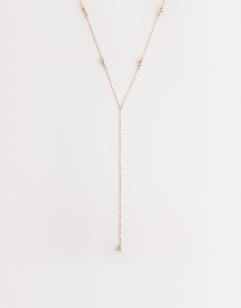 ASOS DESIGN - Collier lariat fin avec détail à strass - Doré - view 1