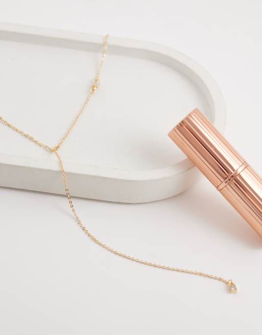 ASOS DESIGN - Collier lariat fin avec détail à strass - Doré, 2 de 4