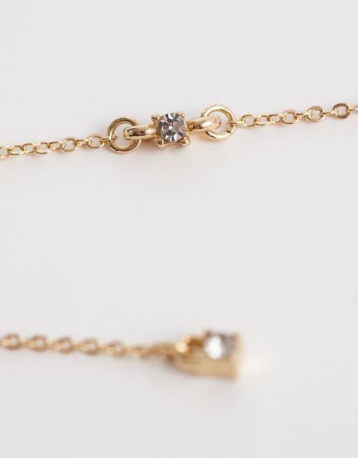 ASOS DESIGN - Collier lariat fin avec détail à strass - Doré, 3 de 4
