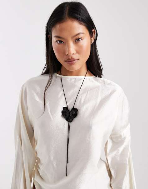 ASOS DESIGN - Collier lasso avec chaîne noire et détail fleur - view 1