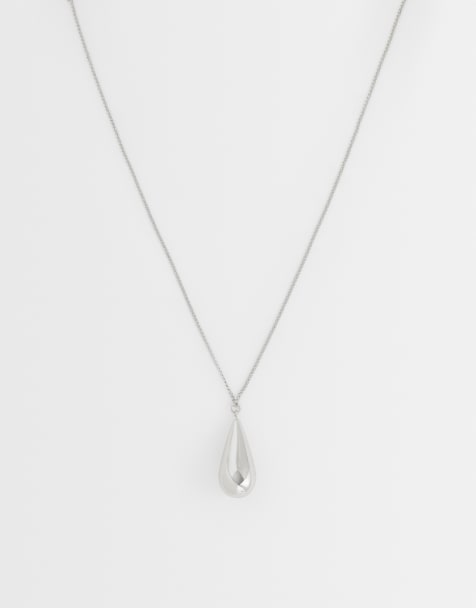 ASOS DESIGN - Collier long avec pendentif goutte d'eau épuré - Argenté - view 1